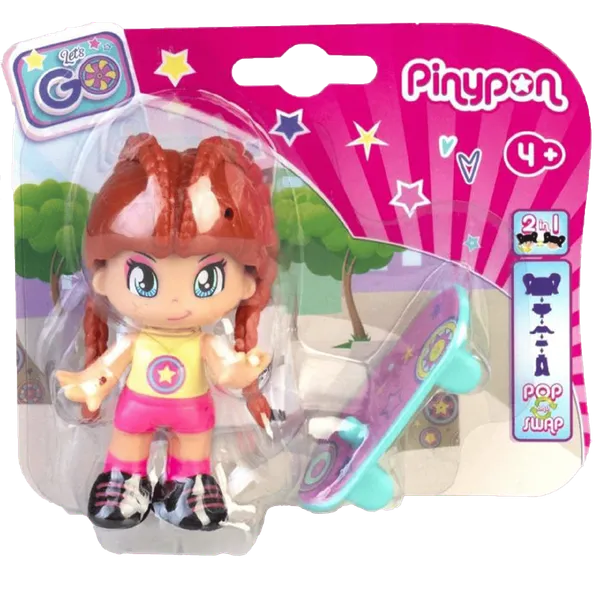 Muñeca con Patineta PinyPon Lets Go Famosa + Figura de Niña